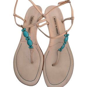 Manolo Blahnik Thong Sandals w/ Turquoise Stone Embellishments Size 9.5